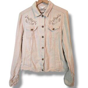 Charter Club linen jacket womens X-Large beaded cut-out collared button-up
